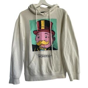 Vintage Monopoly Graphic Hoodie Cream Retro Streetwear Kitsh Pop Art Y2K Size S